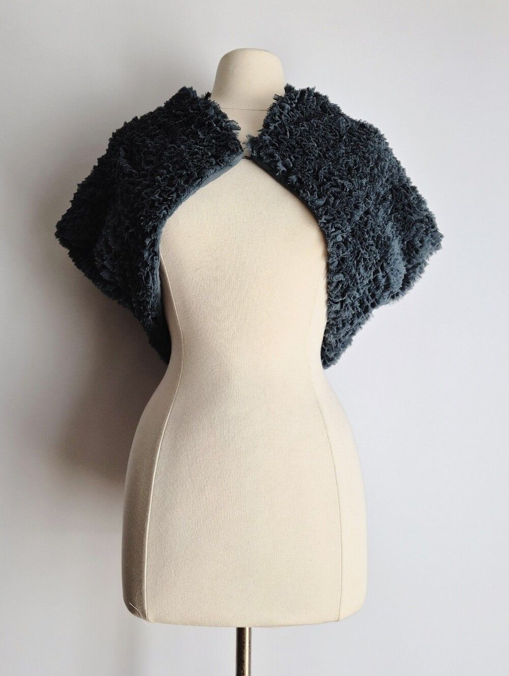 Ilaria Nistri Teal Silk Shaggy Cropped Jacket Lagenlook Grunge Stilab IT 44